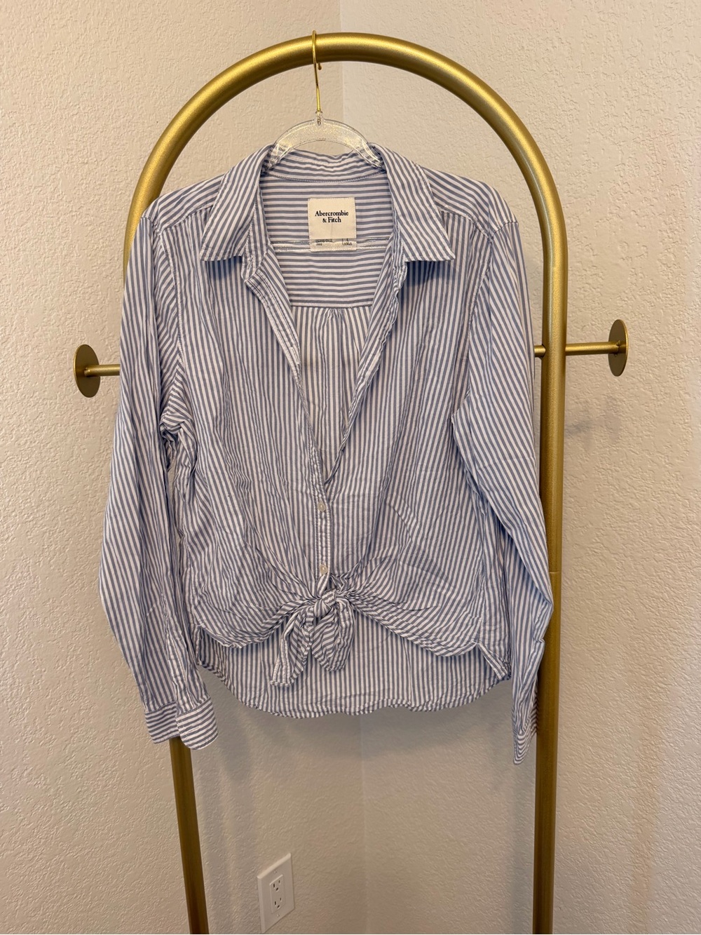 Abercrombie & Fitch Light Blue and White Striped Shirt with Label Detail